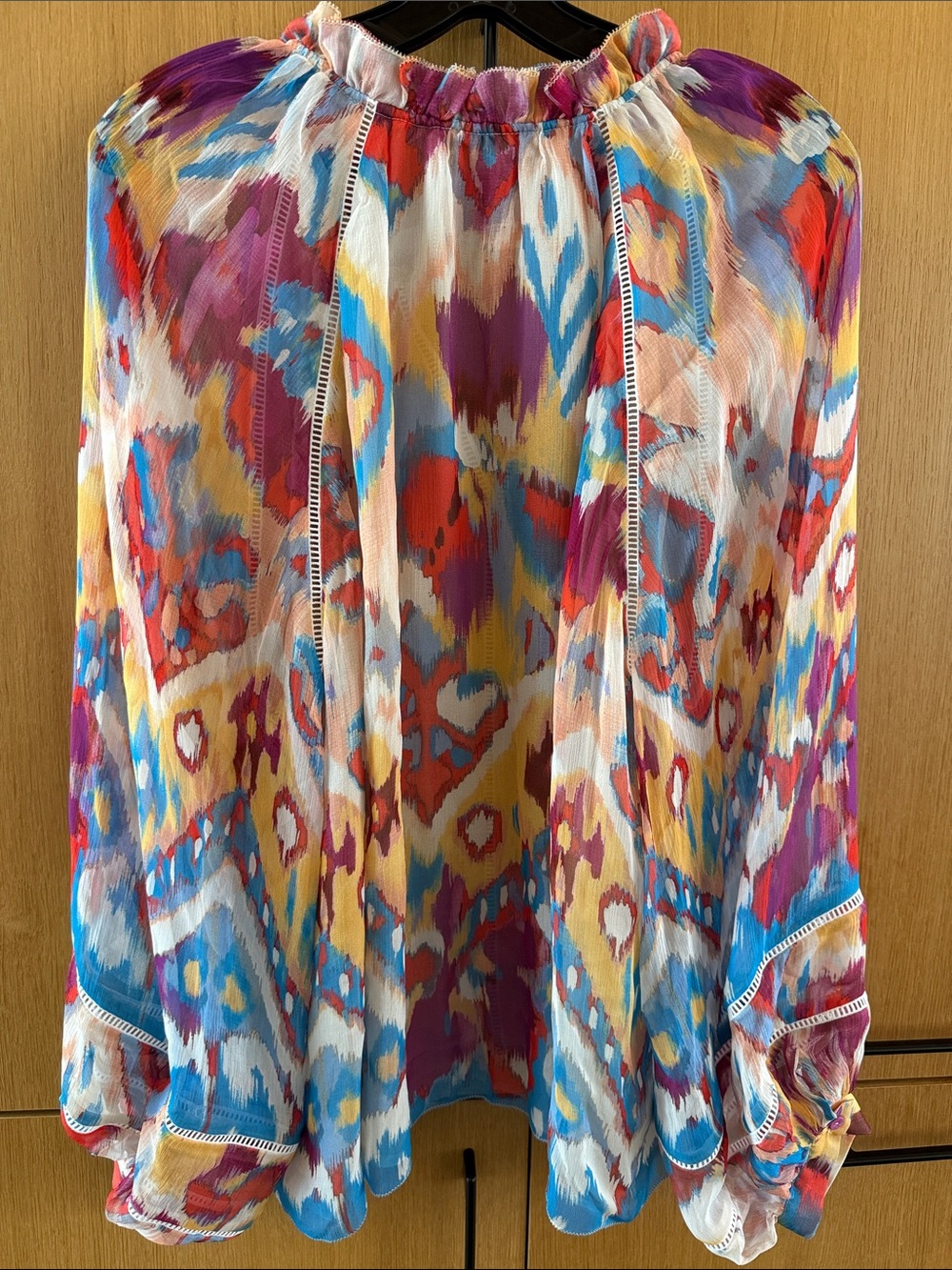 Figue Luz Silk Blouse V Neck Watercolor Colorful Print Womens size XLarge - Picture 12 of 16